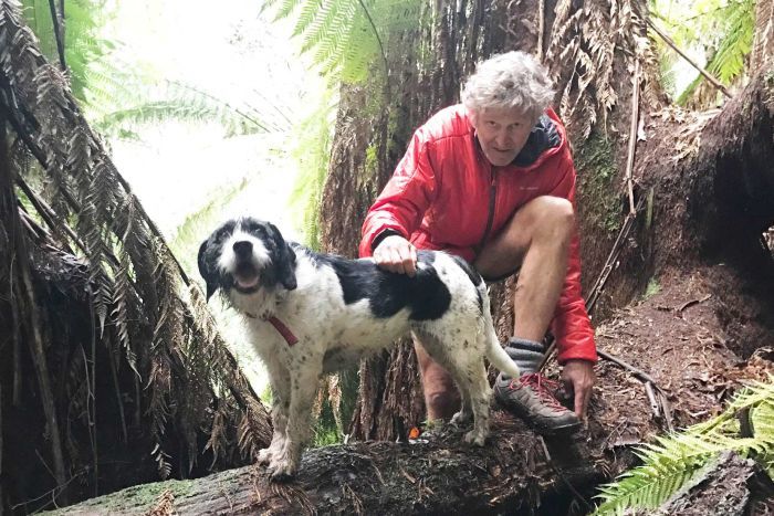 Bruce Fairfax, photographed with his dog.